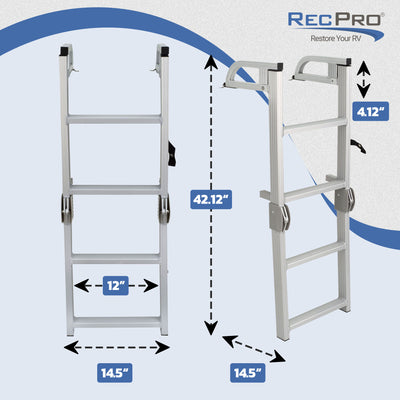 Space Saving Aluminum Quick Release 4-Step Pontoon Boat Ladder (Open Box) - VMInnovations