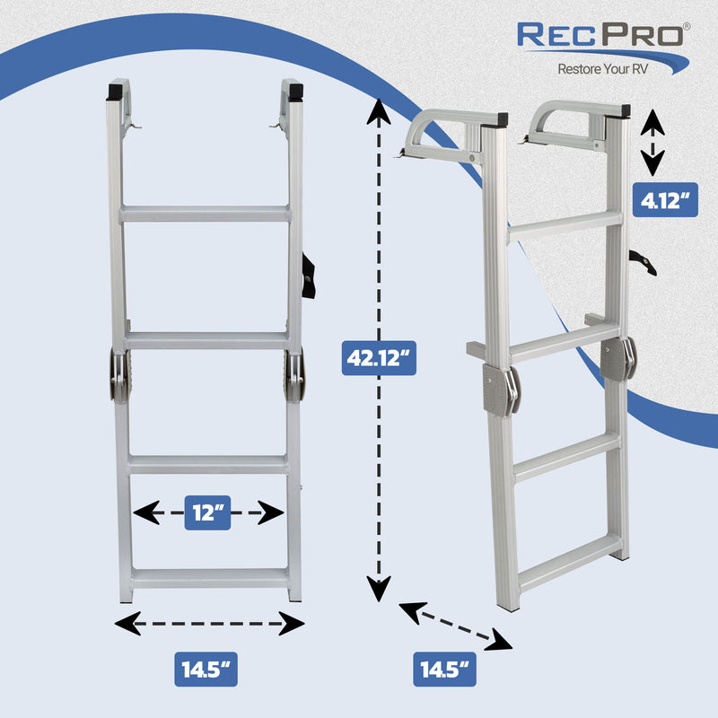 RecPro Compact Space Saving Aluminum Quick Release 4-Step Pontoon Ladder (Used)