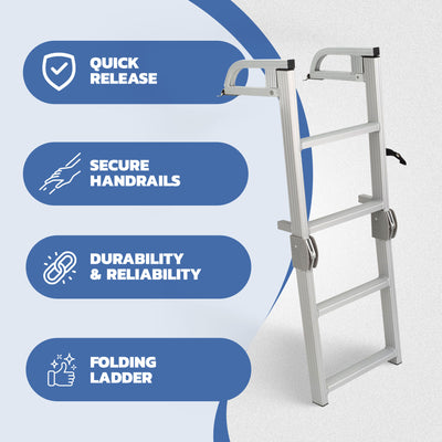 Space Saving Aluminum Quick Release 4-Step Pontoon Boat Ladder (Open Box) - VMInnovations