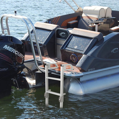 Space Saving Aluminum Quick Release 4-Step Pontoon Boat Ladder (Open Box) - VMInnovations