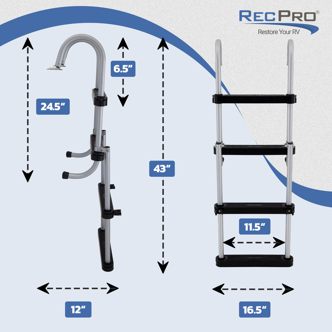 RecPro Compact Space Saving Aluminum 4-Step Pontoon Boat Ladder w/Plastic Steps