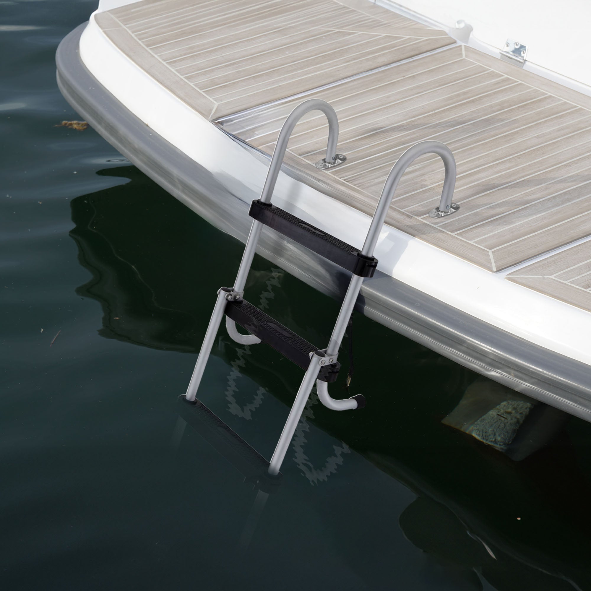 RecPro Compact Space Saving Aluminum 4-Step Pontoon Boat Ladder w/Plastic Steps - VMInnovations
