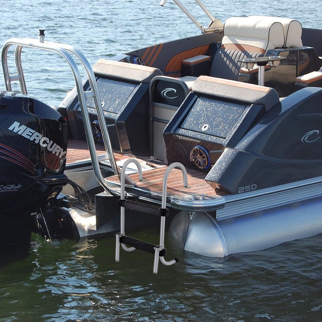 RecPro Space Saving Aluminum 4-Step Pontoon Boat Ladder w/Plastic Steps (Used) - VMInnovations