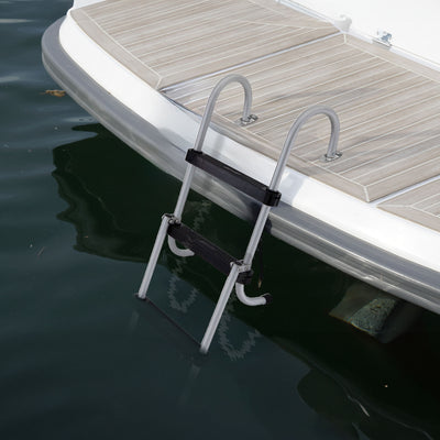 RecPro Space Saving Aluminum 4-Step Pontoon Boat Ladder w/Plastic Steps (Used)