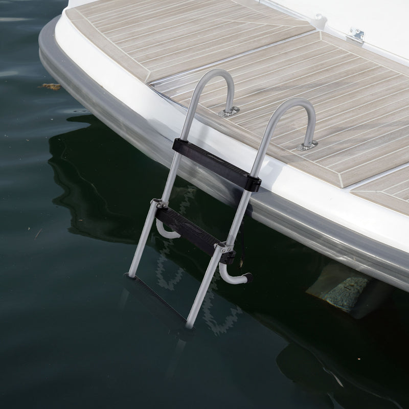 RecPro Compact Space Saving Aluminum 4-Step Pontoon Boat Ladder w/Plastic Steps