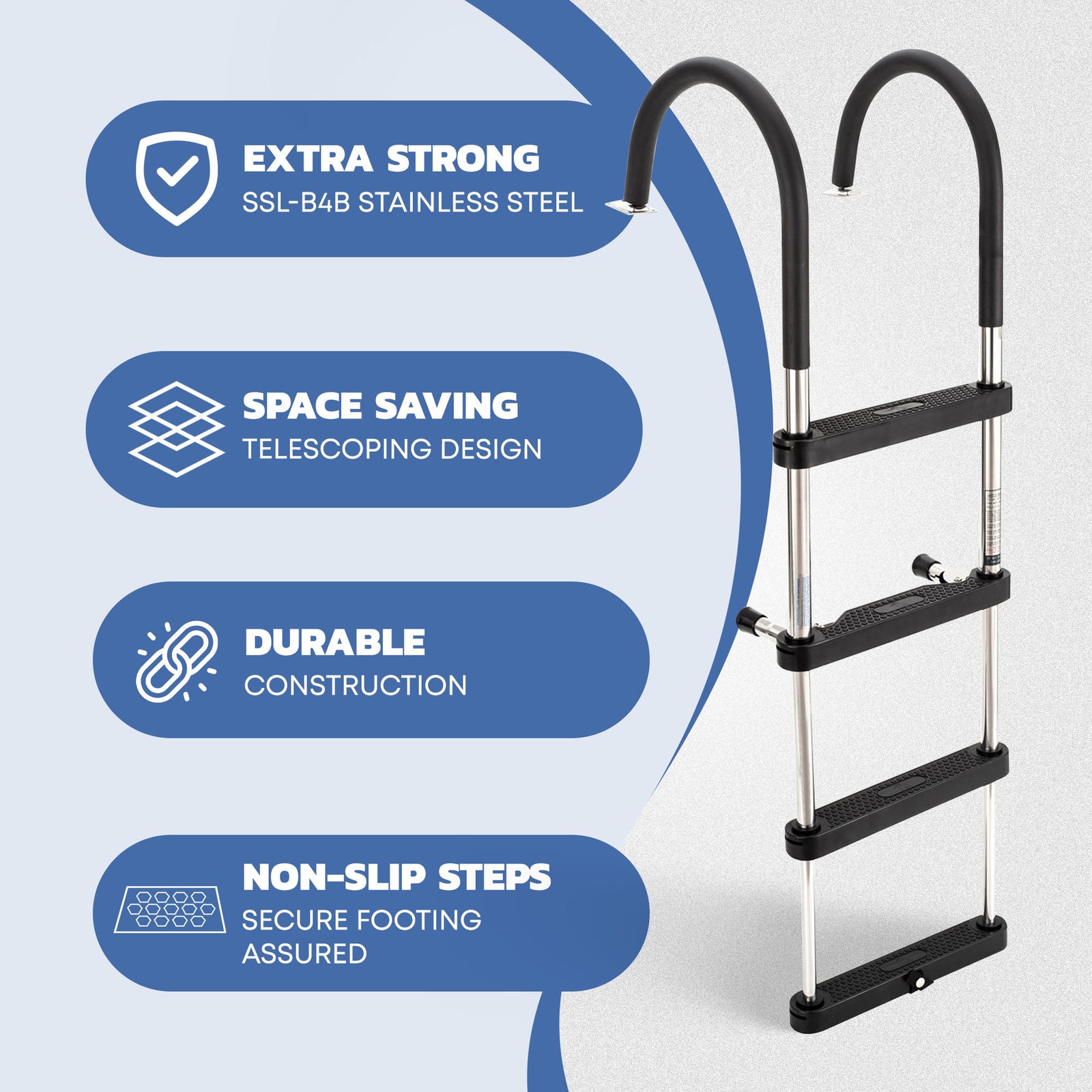 RecPro Compact Stainless Steel Heavy Duty 4 Step Pontoon Boat Ladder (Open Box) - VMInnovations