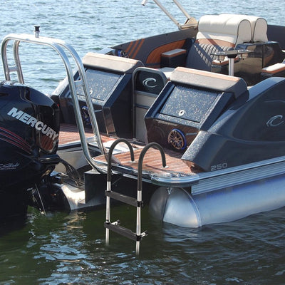 RecPro Compact Stainless Steel Heavy Duty 4 Step Pontoon Boat Boarding Ladder - VMInnovations