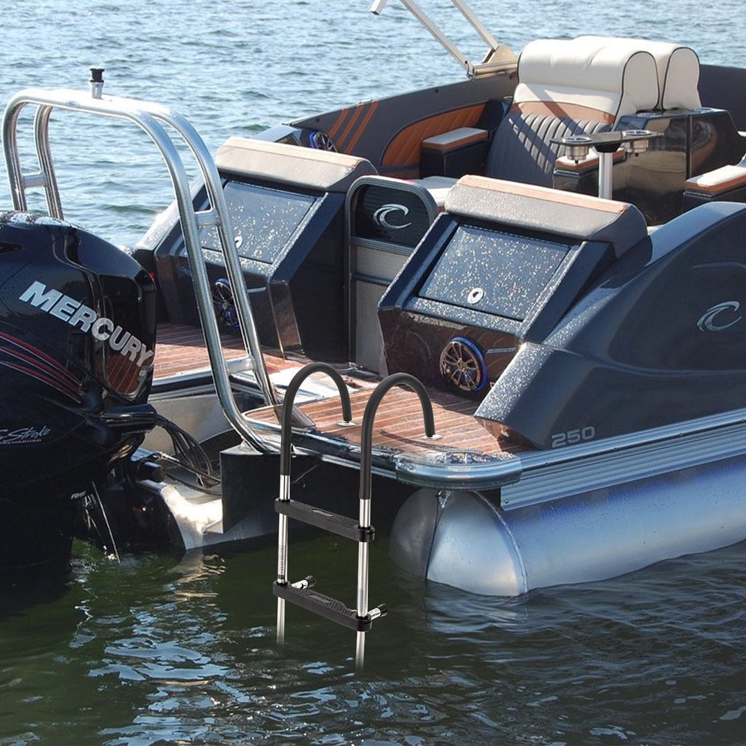 RecPro Compact Stainless Steel Heavy Duty 4 Step Pontoon Boat Ladder (Open Box) - VMInnovations