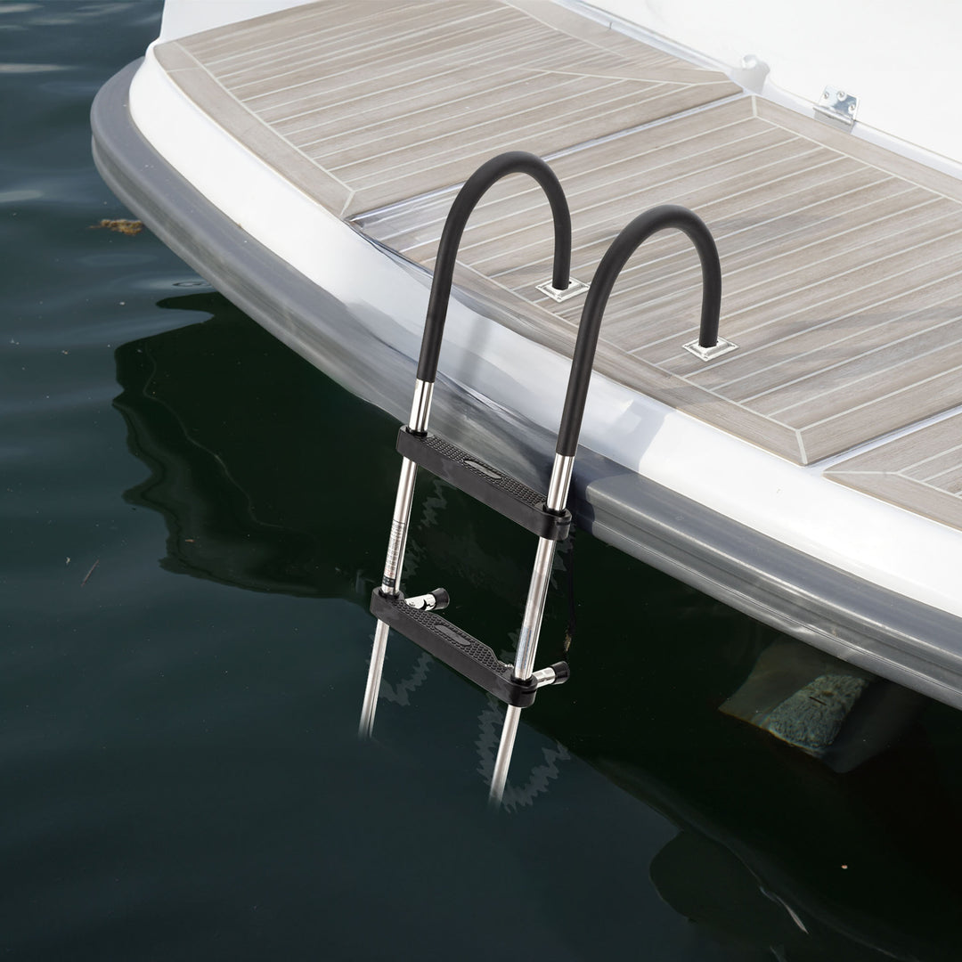 RecPro Compact Stainless Steel Heavy Duty 4 Step Pontoon Boat Ladder (Open Box) - VMInnovations