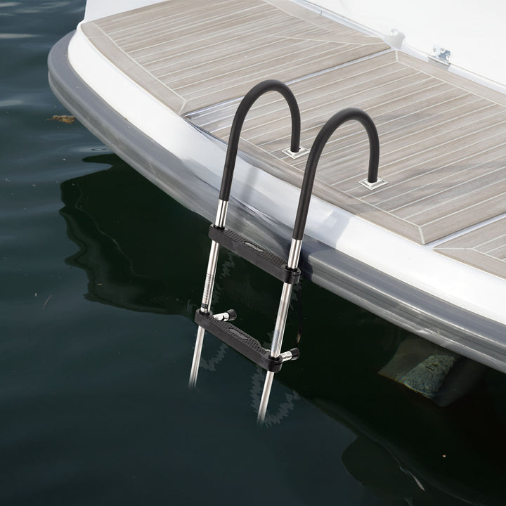 RecPro Compact Stainless Steel Heavy Duty 4 Step Pontoon Boat Ladder (Open Box) - VMInnovations