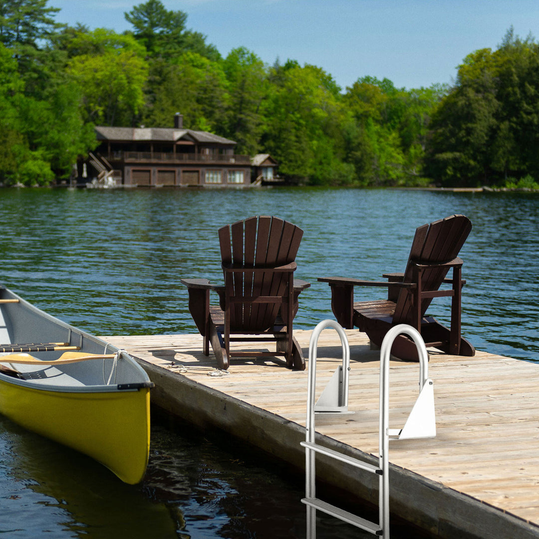 RecPro 4 Step Aluminum Marine Grade Dock Pier Attachment Flip Up Ladder, Silver - VMInnovations