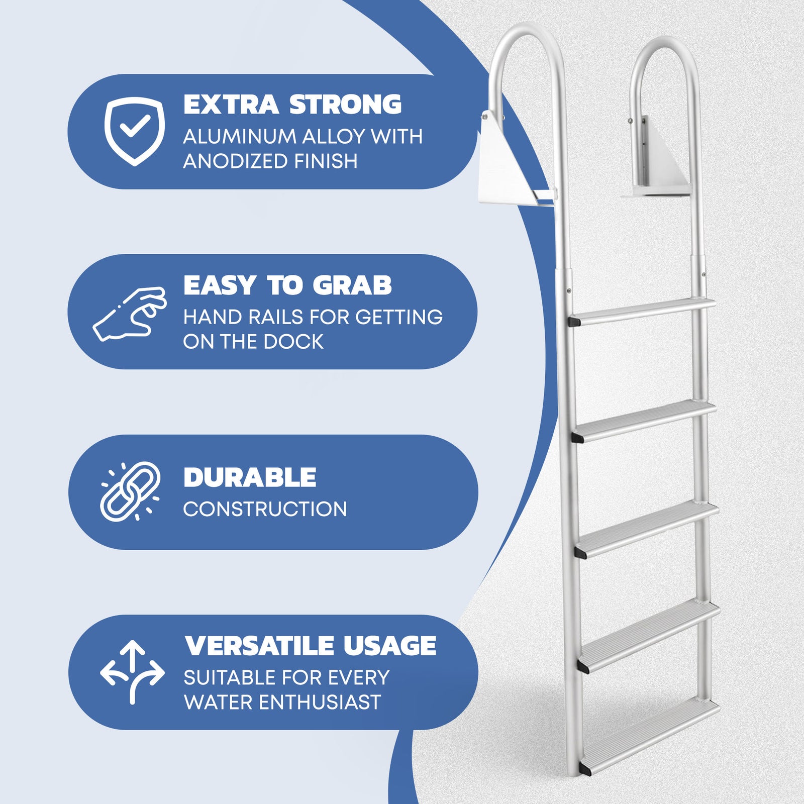 RecPro 5 Step Aluminum Marine Grade Dock Pier Attachment Flip Up Ladder, Silver - VMInnovations