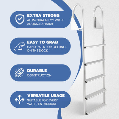 RecPro 5 Step Aluminum Dock Pier Attachment Flip Up Ladder (Open Box) - VMInnovations
