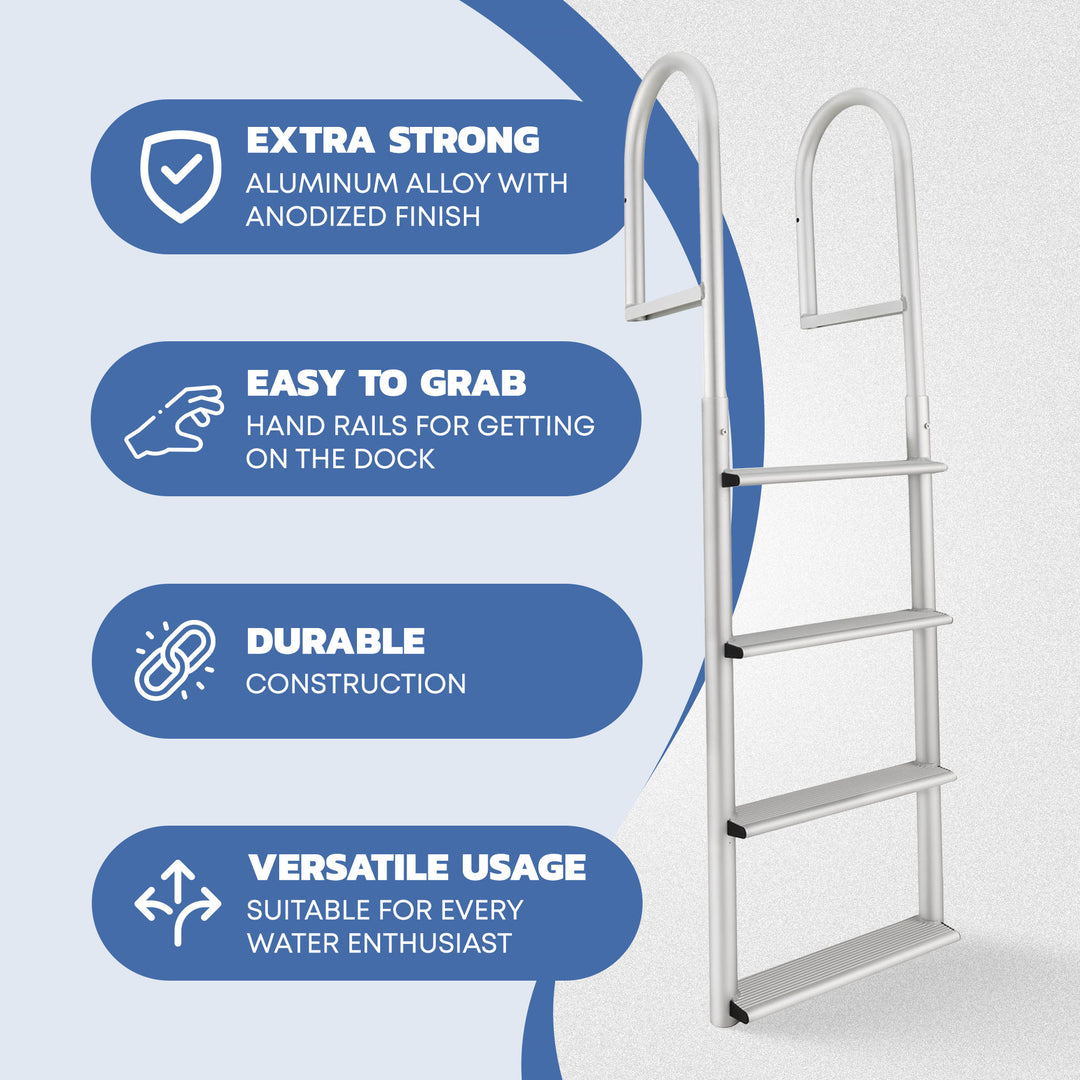 RecPro 4 Step Aluminum Marine Grade Dock and Pier Stationary Ladder (Open Box)