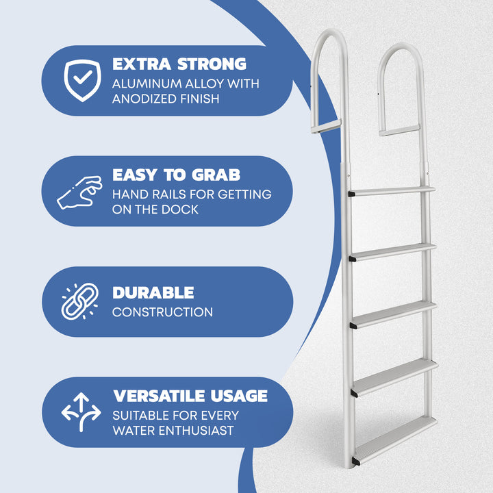 RecPro 5 Step Aluminum Marine Grade Dock and Pier Ladder, Silver (Open Box)