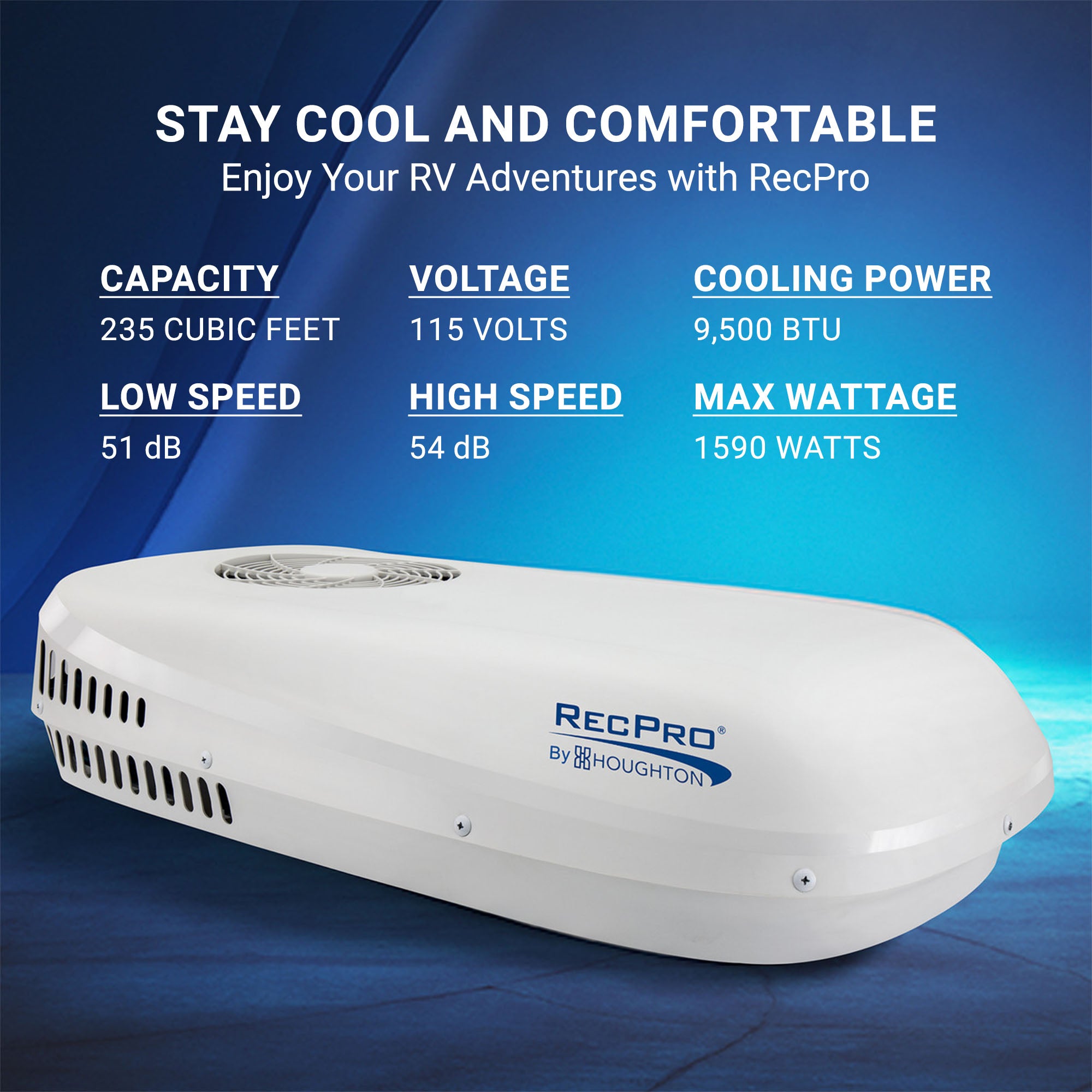 RecPro RV Air Conditioner 9.5K BTU Quiet Cooling Unit with Remote Control, White
