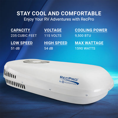 RecPro RV Air Conditioner 9.5K BTU Quiet Cooling Unit with Remote Control, White