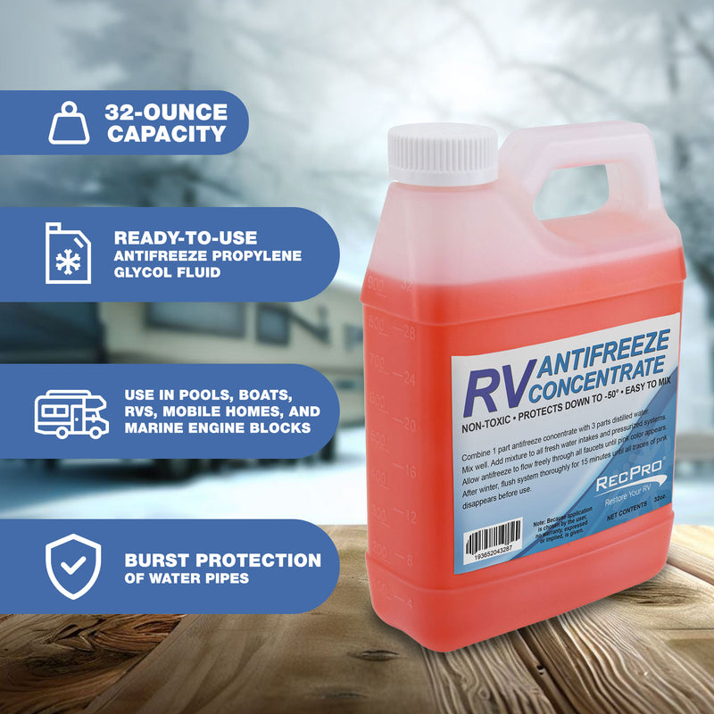 RecPro 32 Oz RV Antifreeze Concentrate Fluid for Winterizing Vehicles (2 Pack)