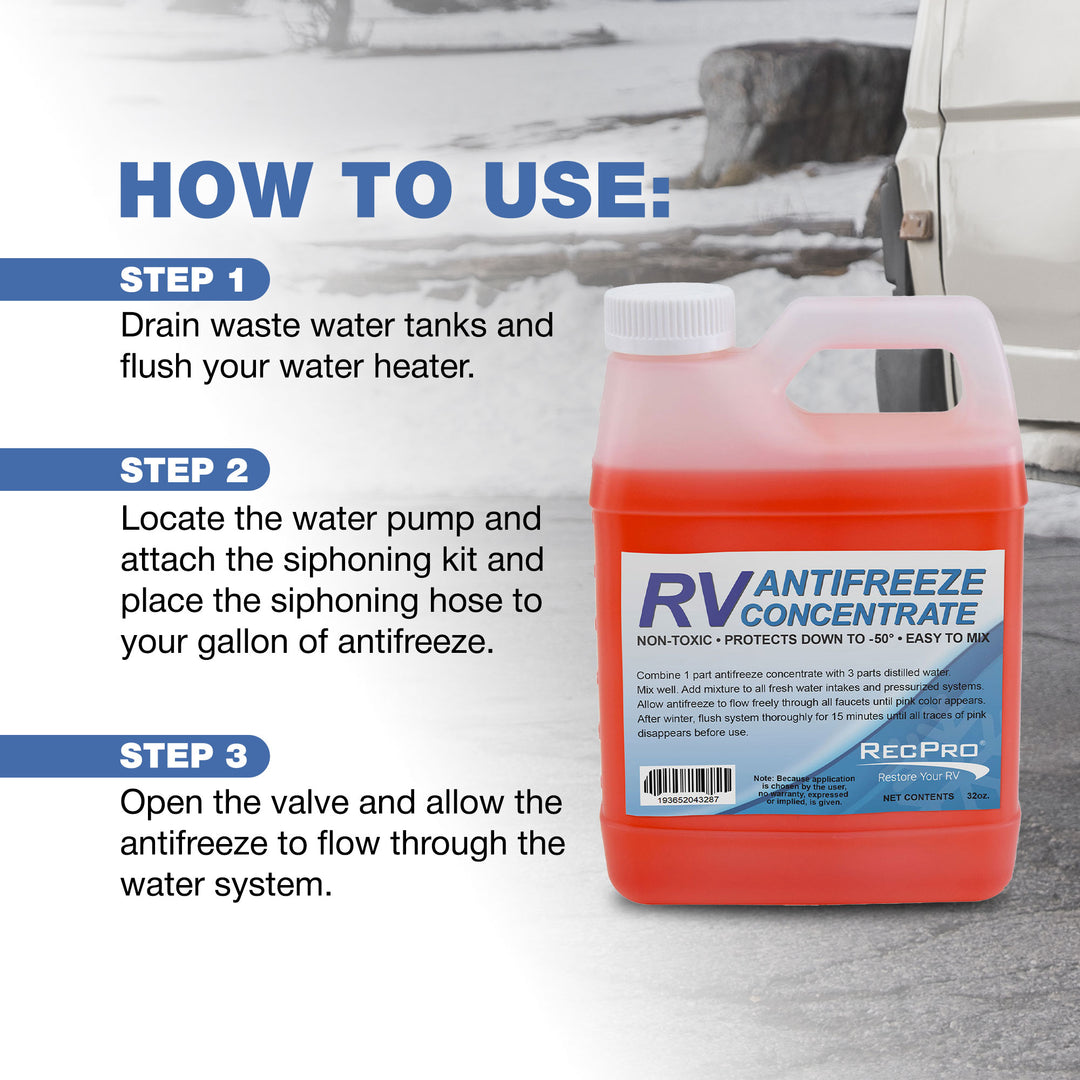 RecPro 32 Oz RV Antifreeze Concentrate Fluid for Winterizing Vehicles (3 Pack)