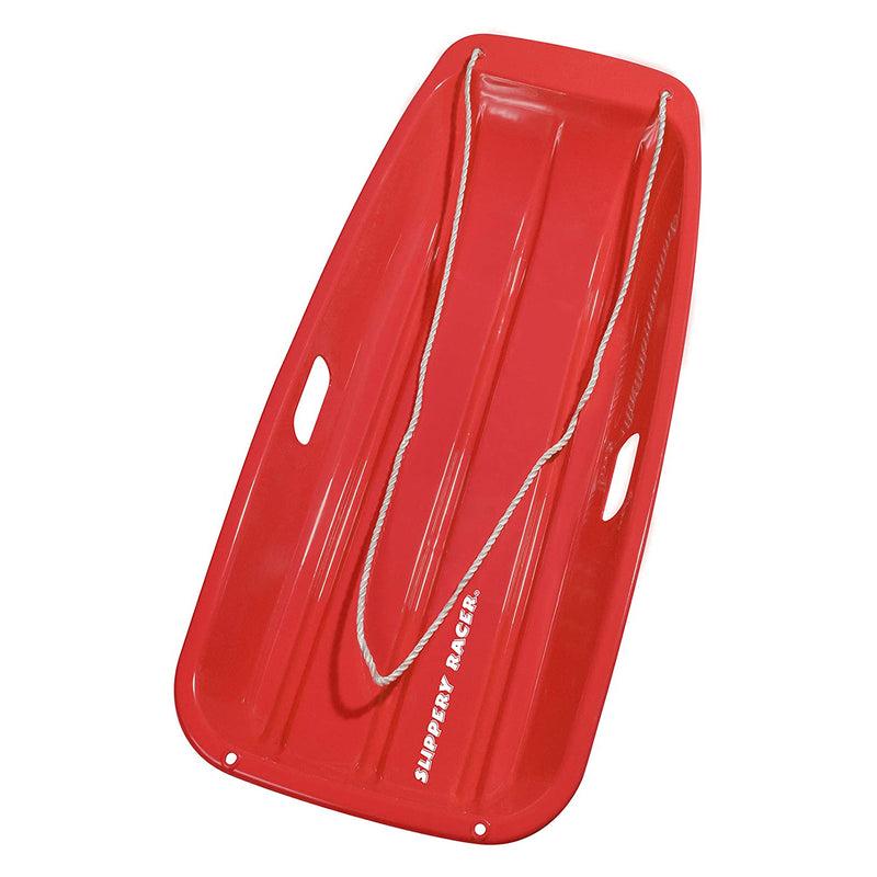 Slippery Racer Downhill Sprinter Kids Plastic Toboggan Snow Sled, 1 Red, 1 Blue