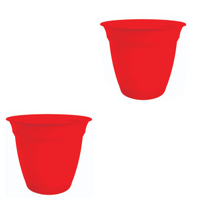 HC Companies 8 Inch Eclipse Planter w/ Attached Saucer, Strawberry Red (2 Pack)