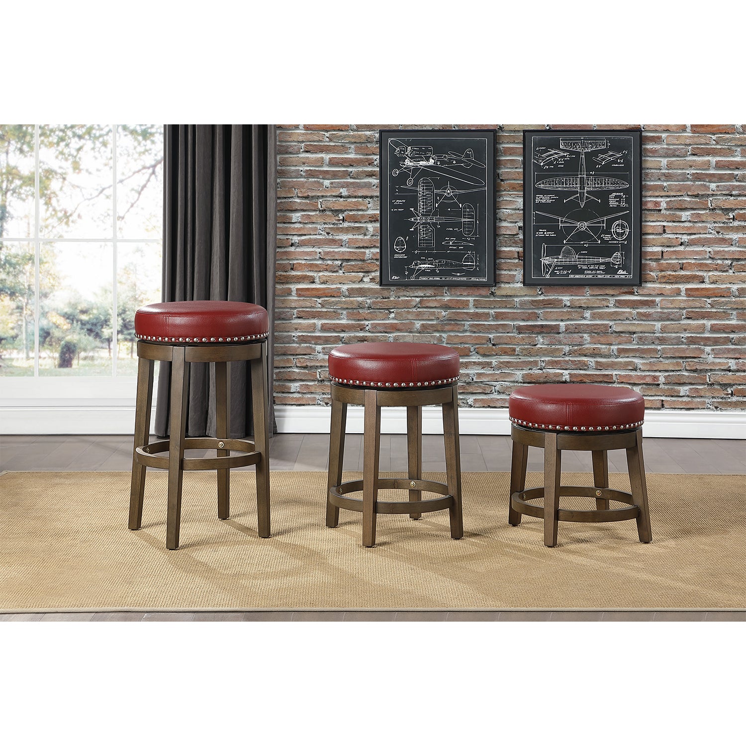 Lexicon Whitby 18 Inch Dining Height Round Swivel Seat Bar Stool, Red (2 Pack)