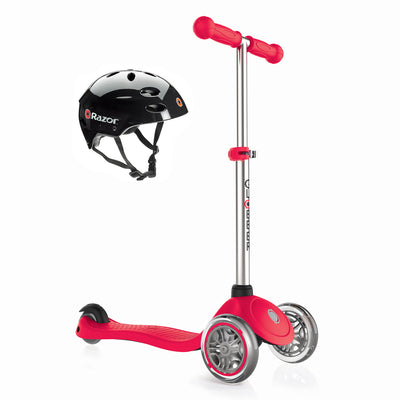 Globber Primo 3-Wheel Adjustable Kids Kick Scooter Bundle w/ Razor Youth Helmet