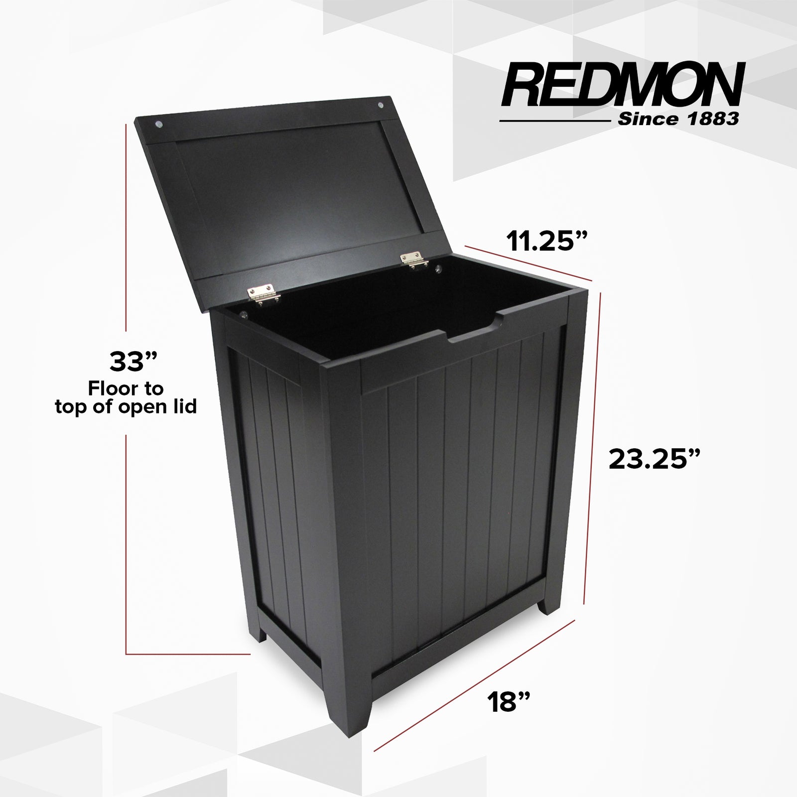 Redmon 18''x11.25''x23.25'' Country Wainscot Wooden Clothes Hamper, Black (Used) - VMInnovations