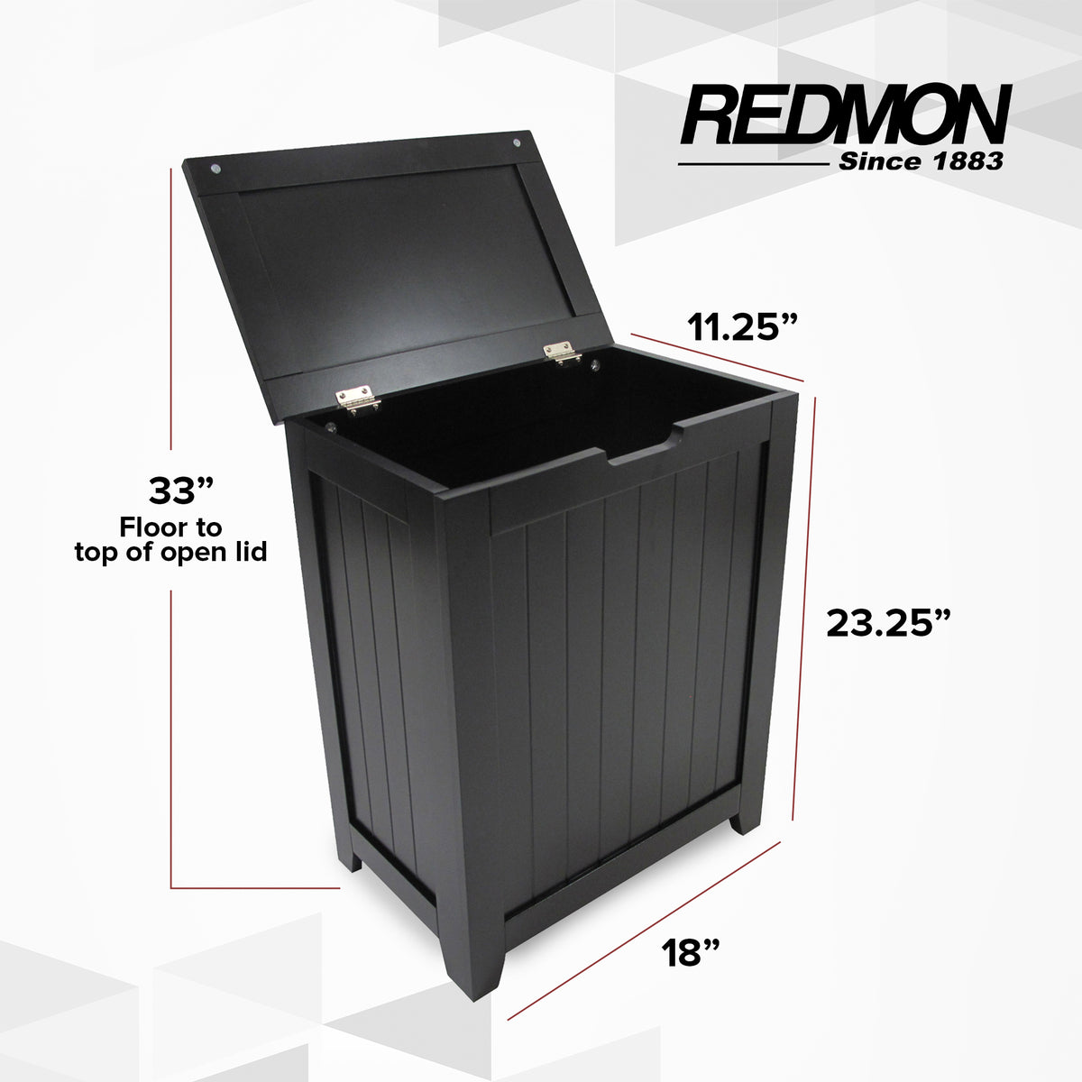 Redmon Country Wainscot Style Clothes Hamper, Basket with Lid, Black(Open Box)