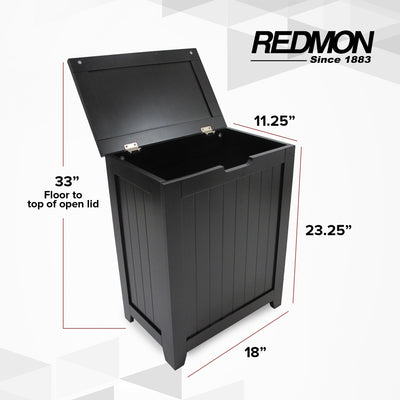 Redmon 18''x11.25''x23.25'' Country Wainscot Wooden Clothes Hamper, Black (Used)