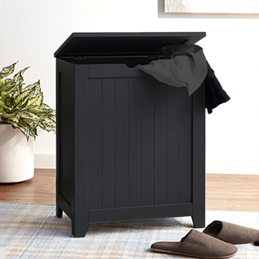 Redmon Country Wainscot Style Clothes Hamper, Laundry Basket with Lid, Black