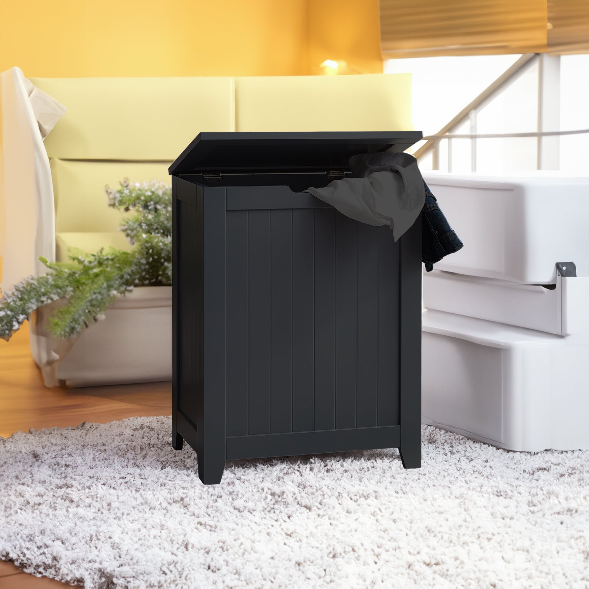 Redmon Country Wainscot Style Clothes Hamper, Basket with Lid, Black(Open Box) - VMInnovations