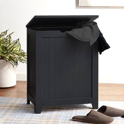 Redmon 18''x11.25''x23.25'' Country Wainscot Wooden Clothes Hamper, Black (Used)