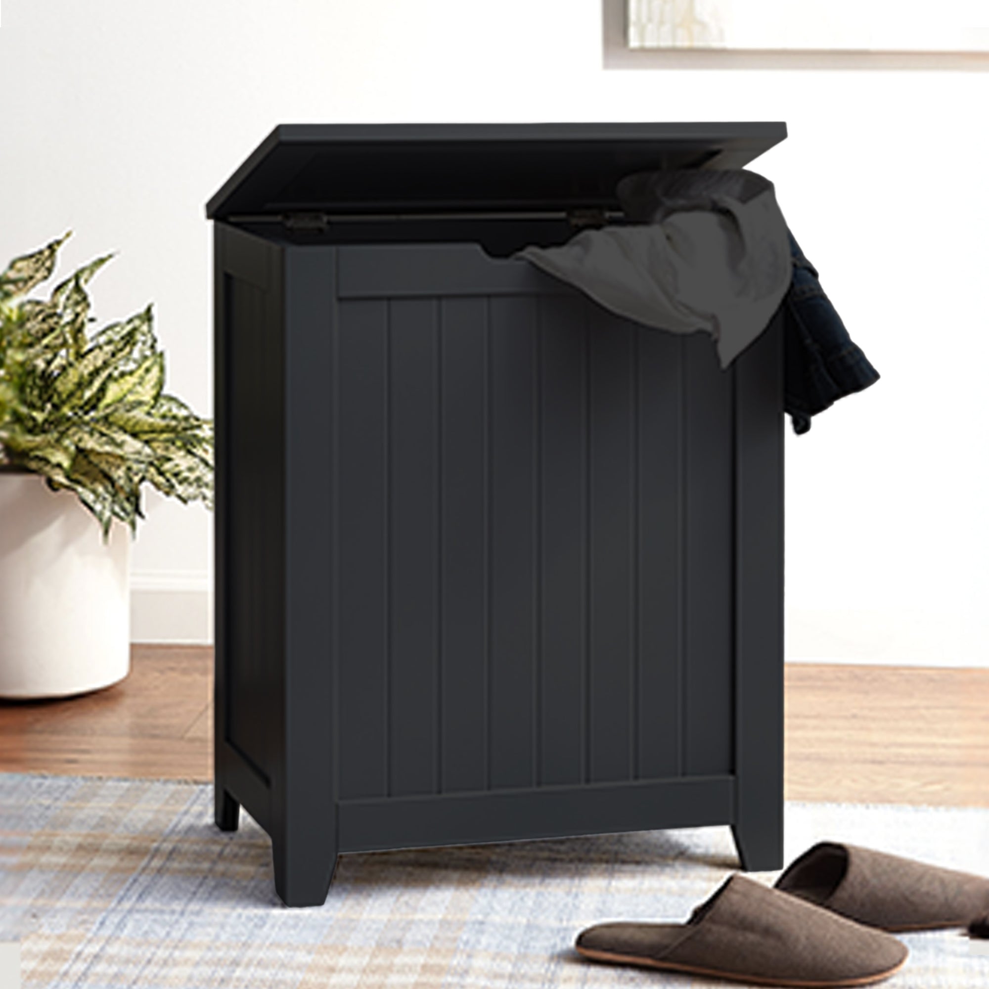 Redmon Country Wainscot Style Clothes Hamper, Basket with Lid, Black(Open Box) - VMInnovations