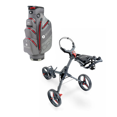 Motocaddy Cube 3 Wheel Foldable Golf Push Caddy with Carrying Golf Club Bag, Red