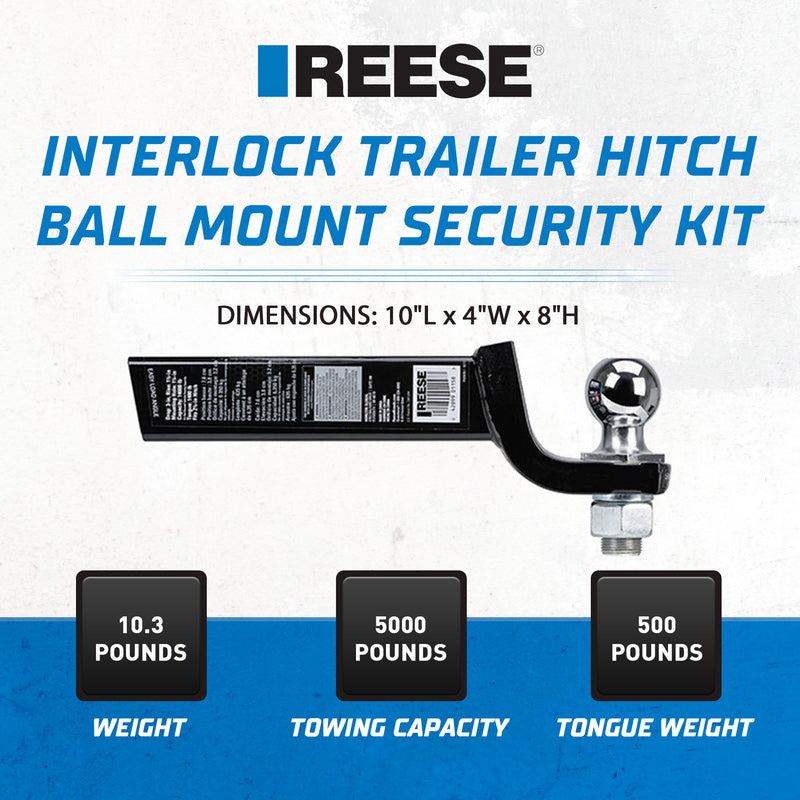 Reese Interlock Trailer Hitch Ball Mount Security Kit, 5000 Pounds Capacity