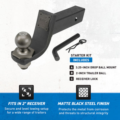 Reese Towpower Interlock Tactical Trailer Hitch Ball Mount Kit, Black (Open Box) - VMInnovations