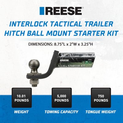 Reese Towpower Interlock Tactical Trailer Hitch Ball Mount Starter Kit, Black - VMInnovations