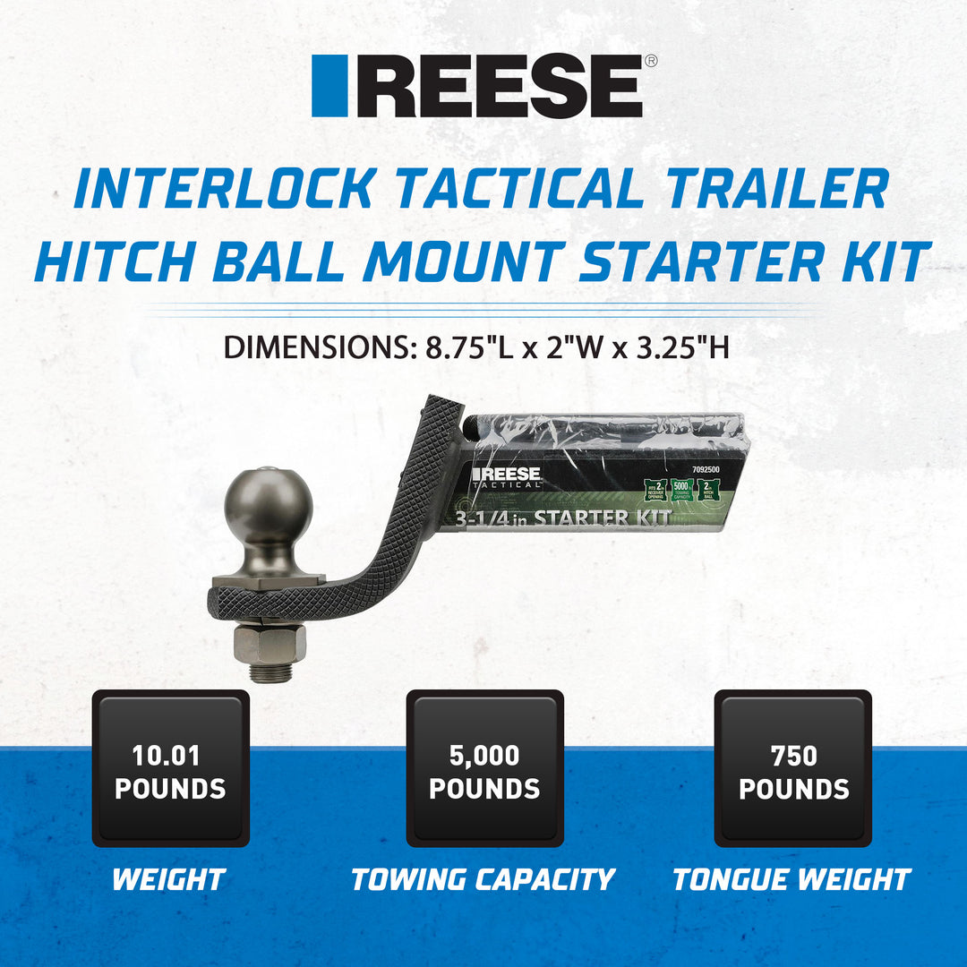 Reese Towpower Interlock Tactical Trailer Hitch Ball Mount Kit, Black (Open Box)