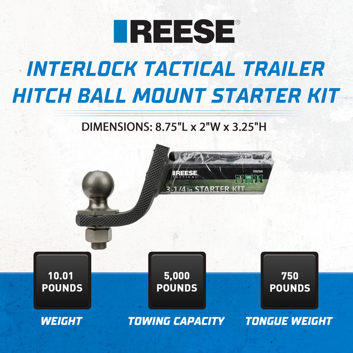 Reese Towpower Interlock Tactical Trailer Hitch Ball Mount Kit, Black (Open Box)