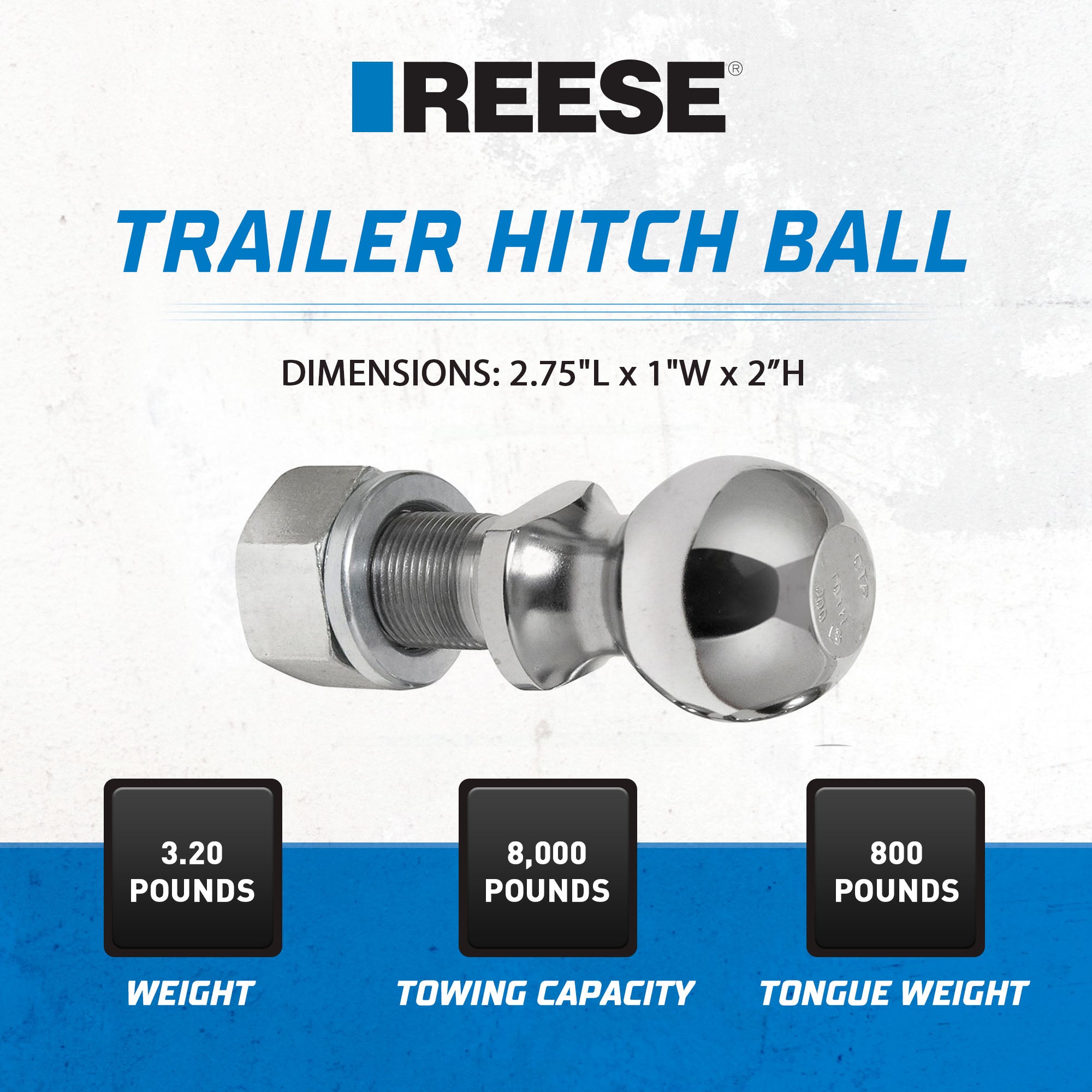 Reese Trailer Hitch Ball with 8,000lb Capacity for Automotive Use (Open Box) - VMInnovations