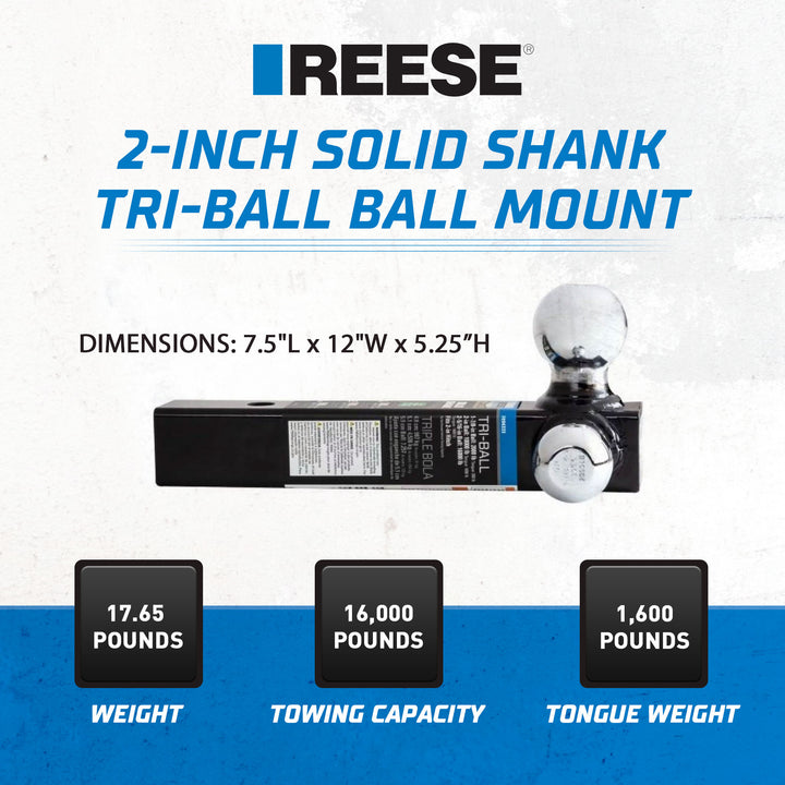 Reese Towpower Tri Ball Ball Mount, Solid Shank, 2", 16,000lb Capacity(Open Box)