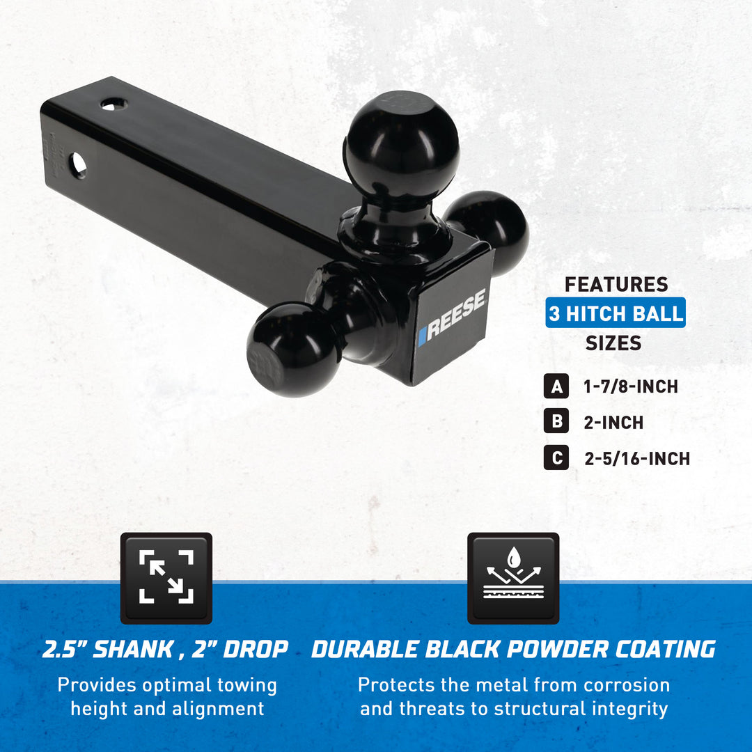 Reese Tri Ball Mount, 2.5" Shank, 2" Drop, 1-7/8", 2", 2-5/16" Balls (Open Box) - VMInnovations