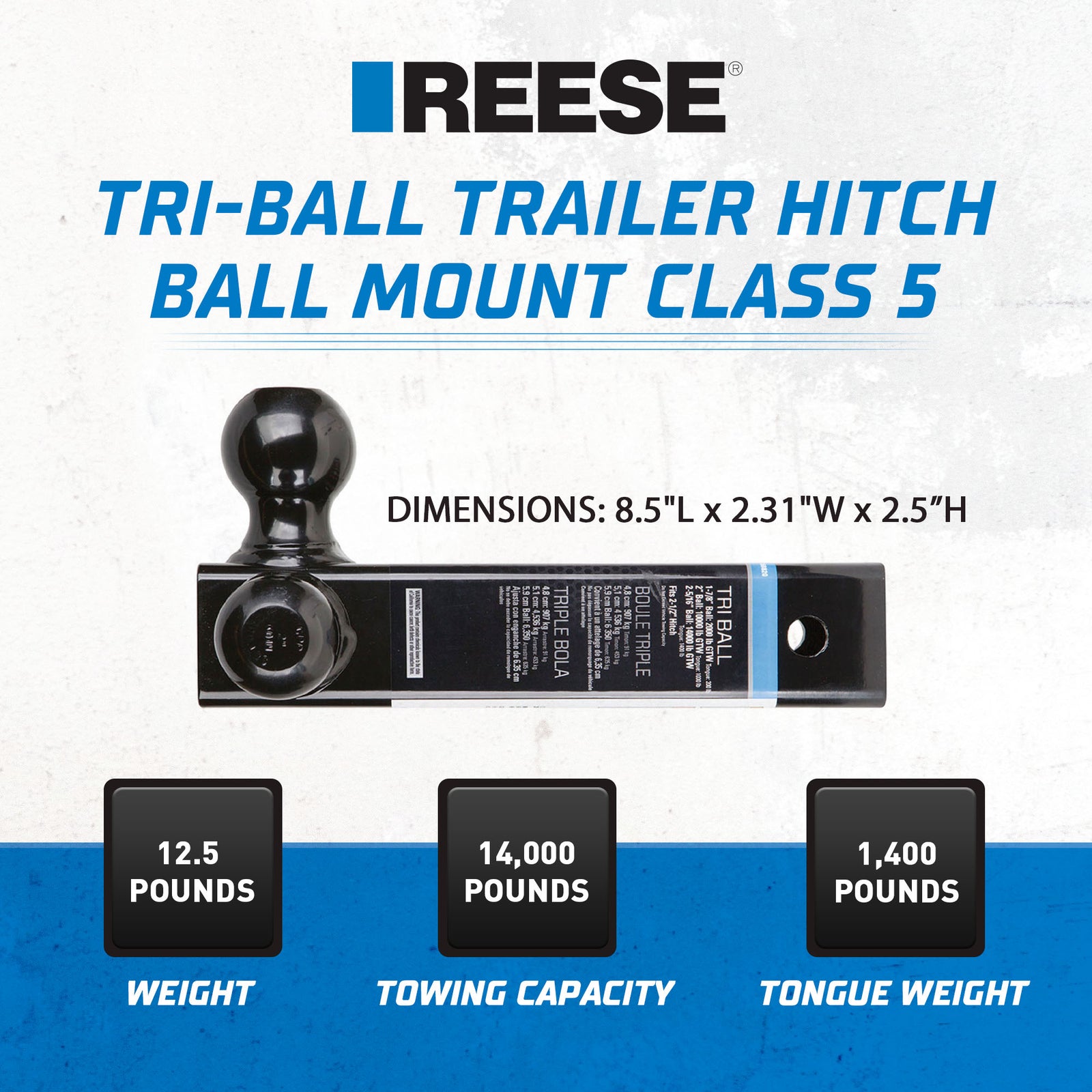 Reese Tri Ball Mount, 2.5" Shank, 2" Drop, 1-7/8", 2", 2-5/16" Balls (Open Box) - VMInnovations