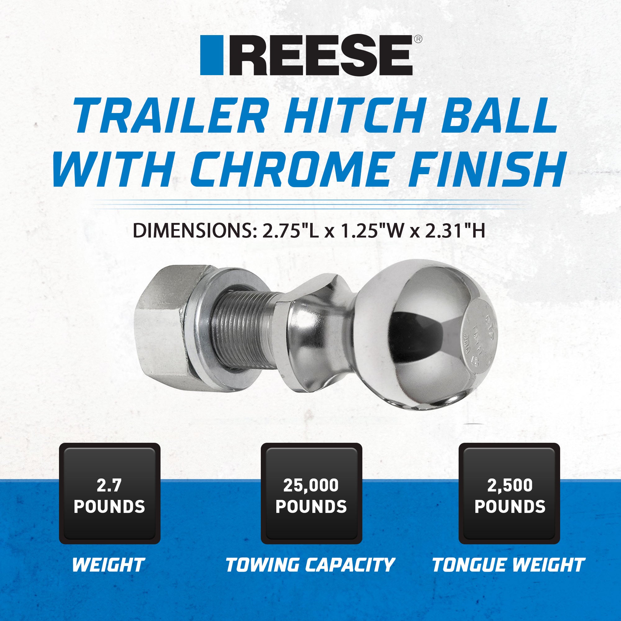Reese Towpower Trailer Hitch Ball with Chrome Finish for Automotive Equipment
