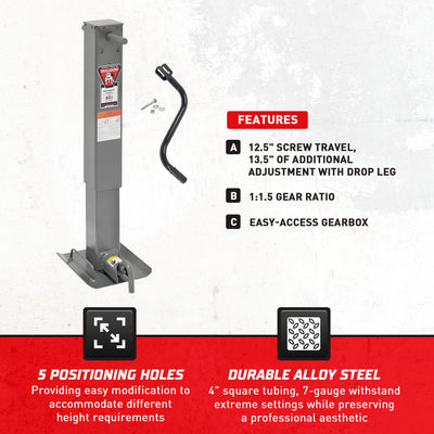 Bulldog HD Square Trailer Jack with 12,000 Pound Support Capacity for Automotive