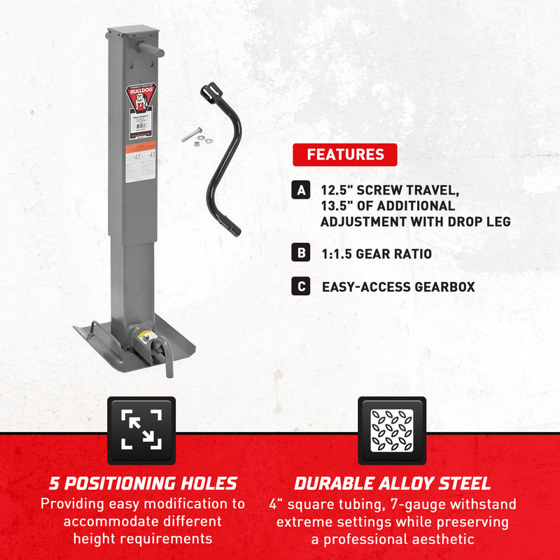 Bulldog HD Square Trailer Jack with 12,000 Pound Support Capacity for Automotive