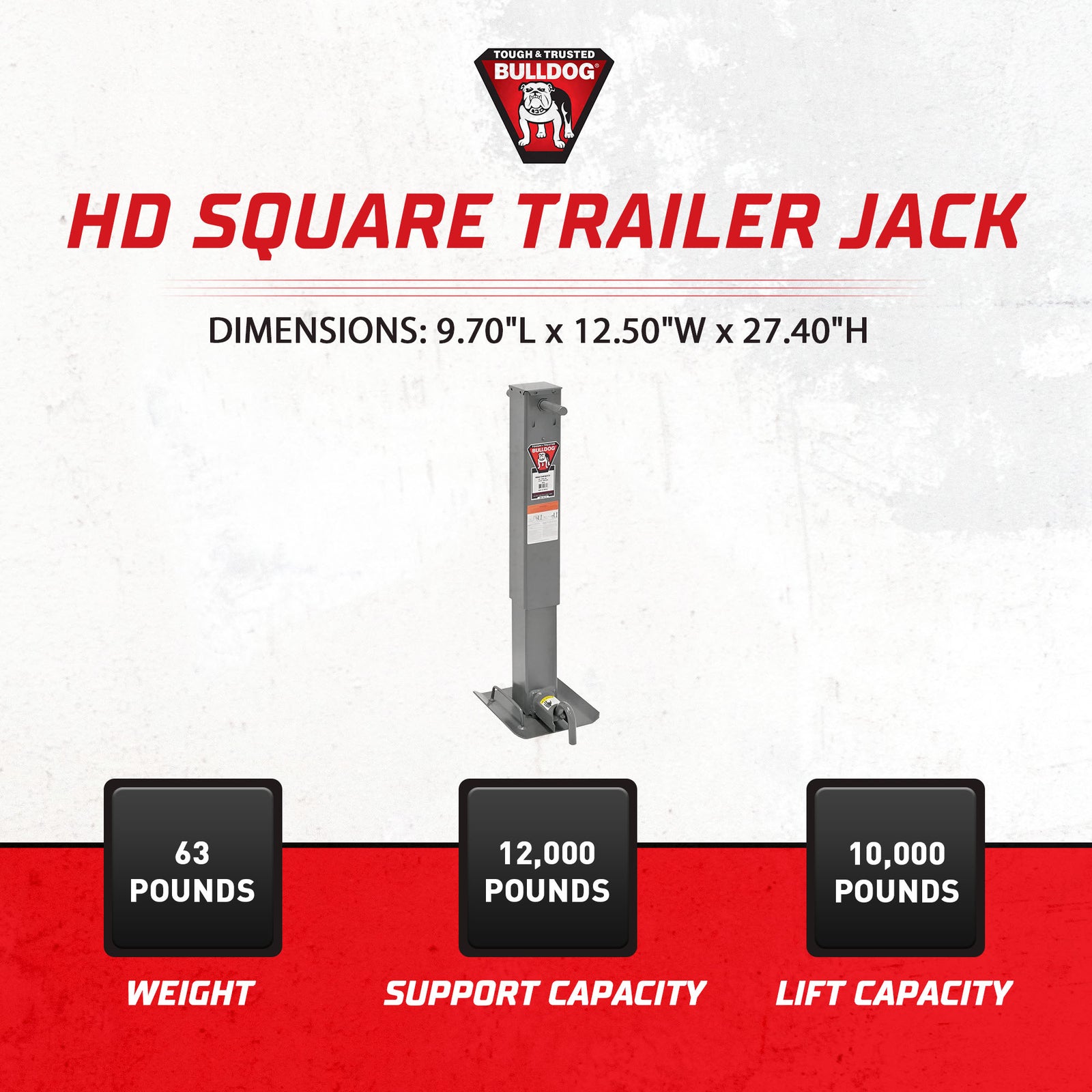 Bulldog HD Square Trailer Jack with 12,000 Pound Support Capacity for Automotive - VMInnovations