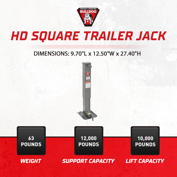 Bulldog HD Square Trailer Jack with 12,000 Pound Support Capacity for Automotive