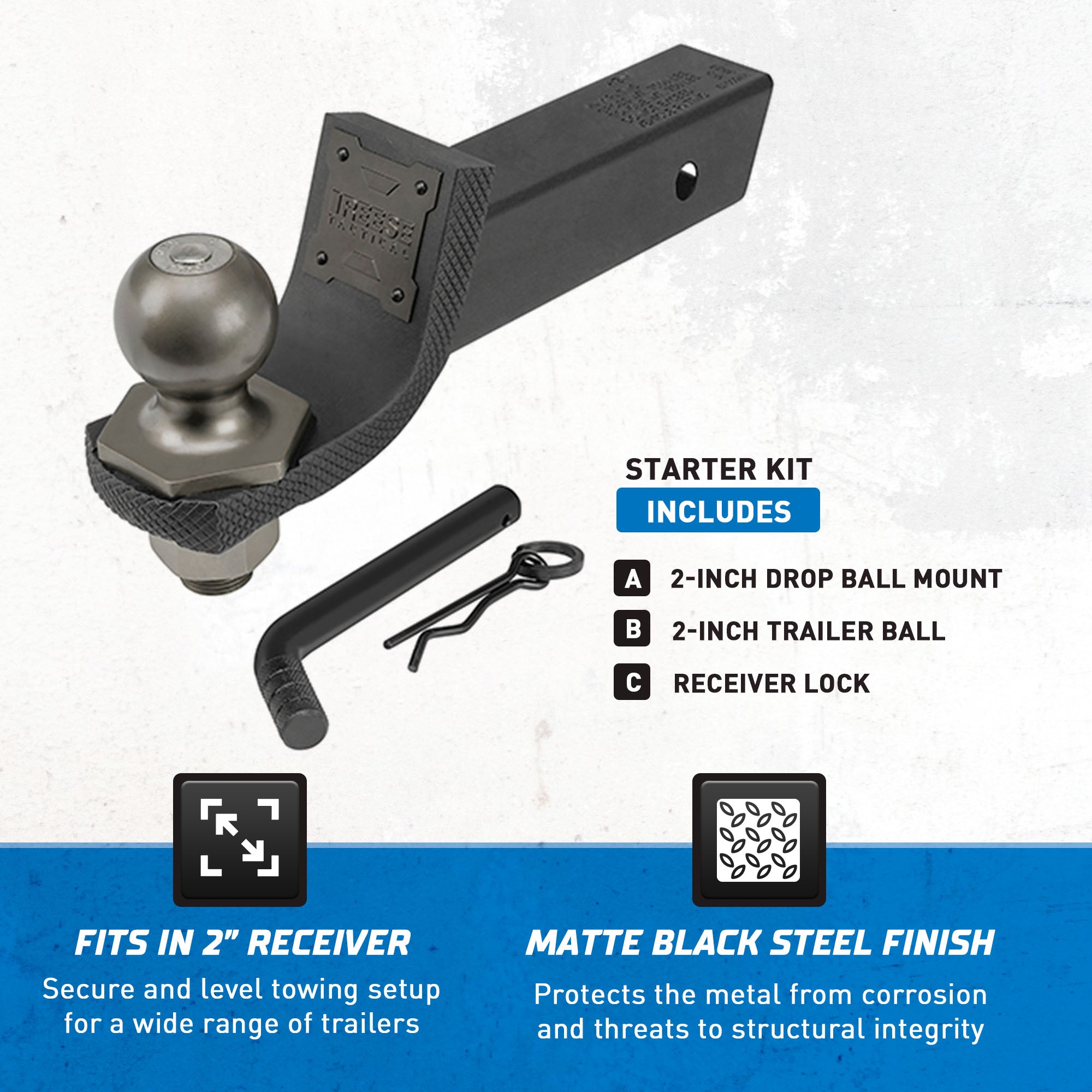 Reese Towpower Interlock Tactical Trailer Hitch Ball Mount Starter Kit, Black - VMInnovations